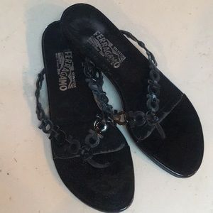 Salvatore Ferragamo Black Logo Flip Flop